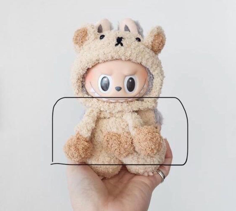 Labubu outfits Cozy Cow Plush Pajama Set with Clip-on Hood (No Doll Included)