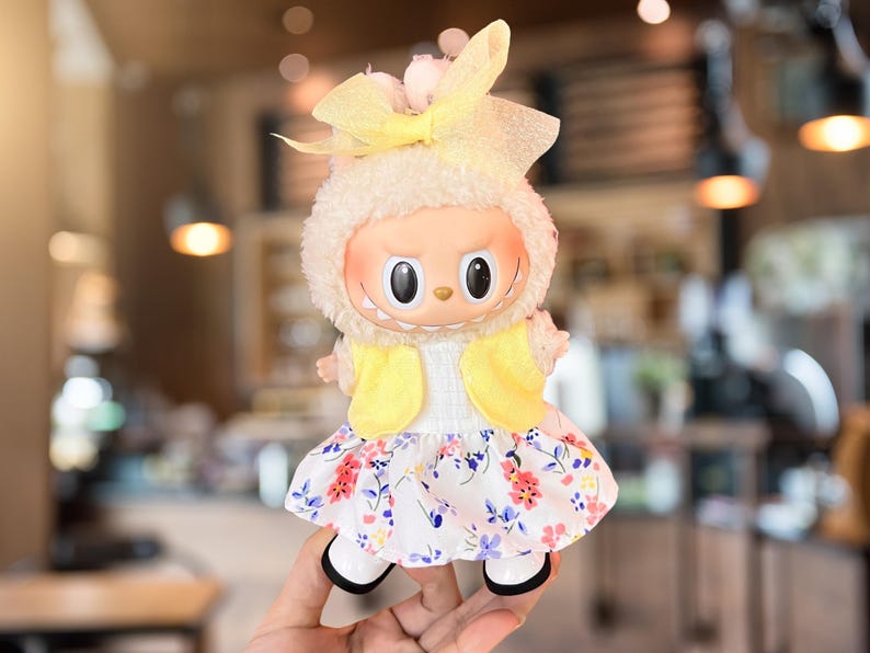 Labubu outfits Spring Floral Dress Series – Long Skirt / Plaid Hood / Short Dress (No Doll Included)