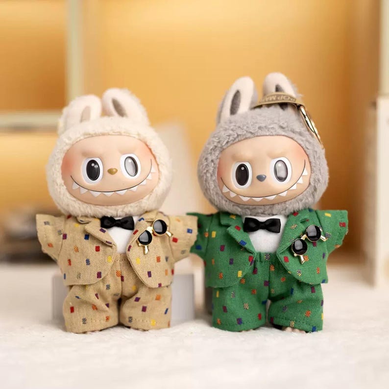 Labubu outfits Playful Gentleman Suit Set – [Green / Brown] (No Doll Included)