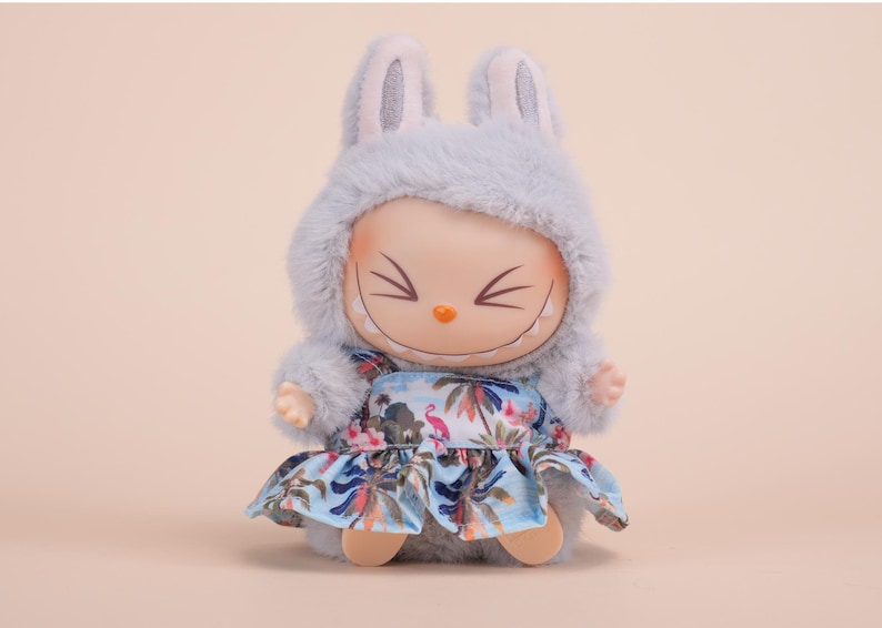 Labubu outfits Floral Summer Dress Set with Sun Hat (No Doll Included)