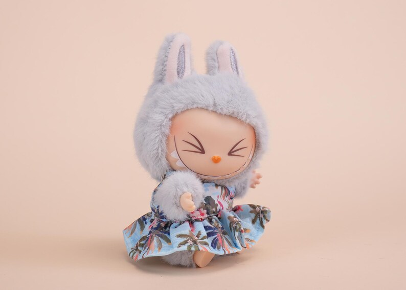 Labubu outfits Floral Summer Dress Set with Sun Hat (No Doll Included)