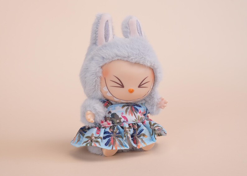 Labubu outfits Floral Summer Dress Set with Sun Hat (No Doll Included)