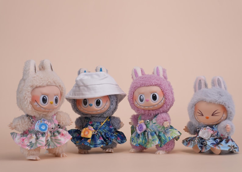 Labubu outfits Floral Summer Dress Set with Sun Hat (No Doll Included)