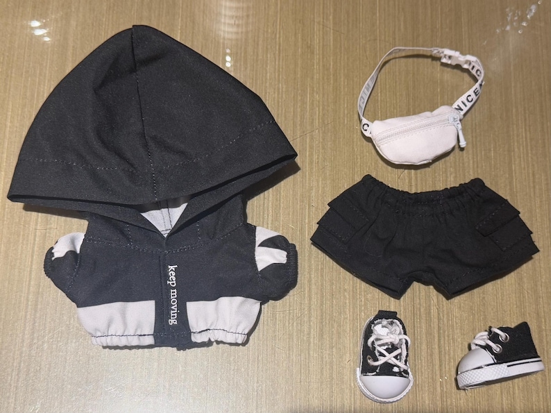 Labubu Streetwear Hoodie Set – Black Hoodie + Shorts + Accessories (No Doll Included)