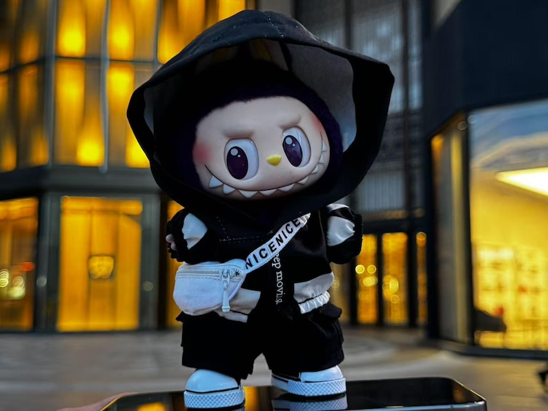 Labubu Streetwear Hoodie Set – Black Hoodie + Shorts + Accessories (No Doll Included)