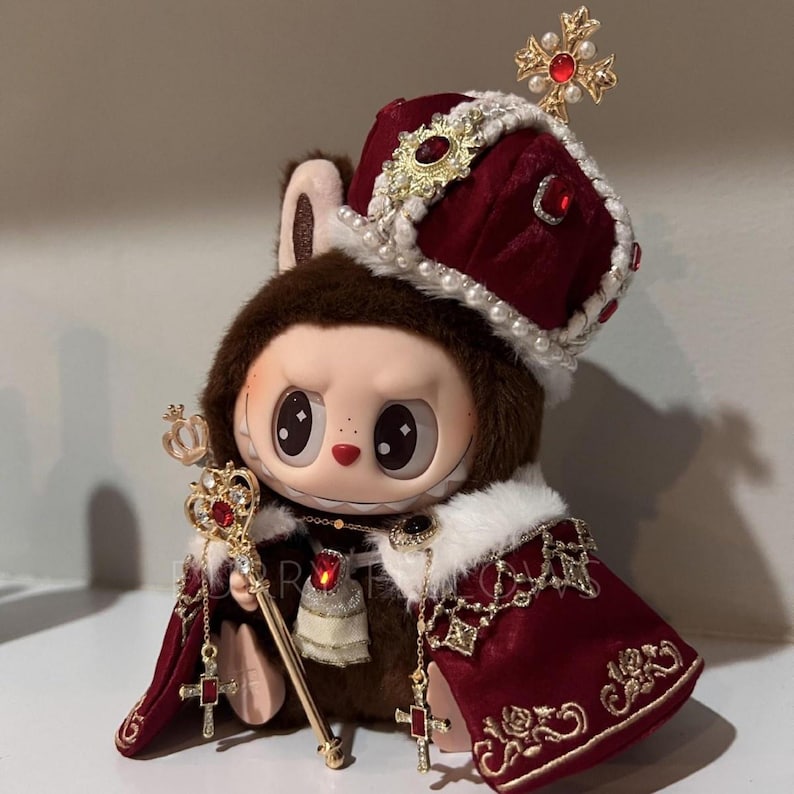 Royal King Outfit Set for Labubu – Crown + Robe + Scepter (Doll Not Included)