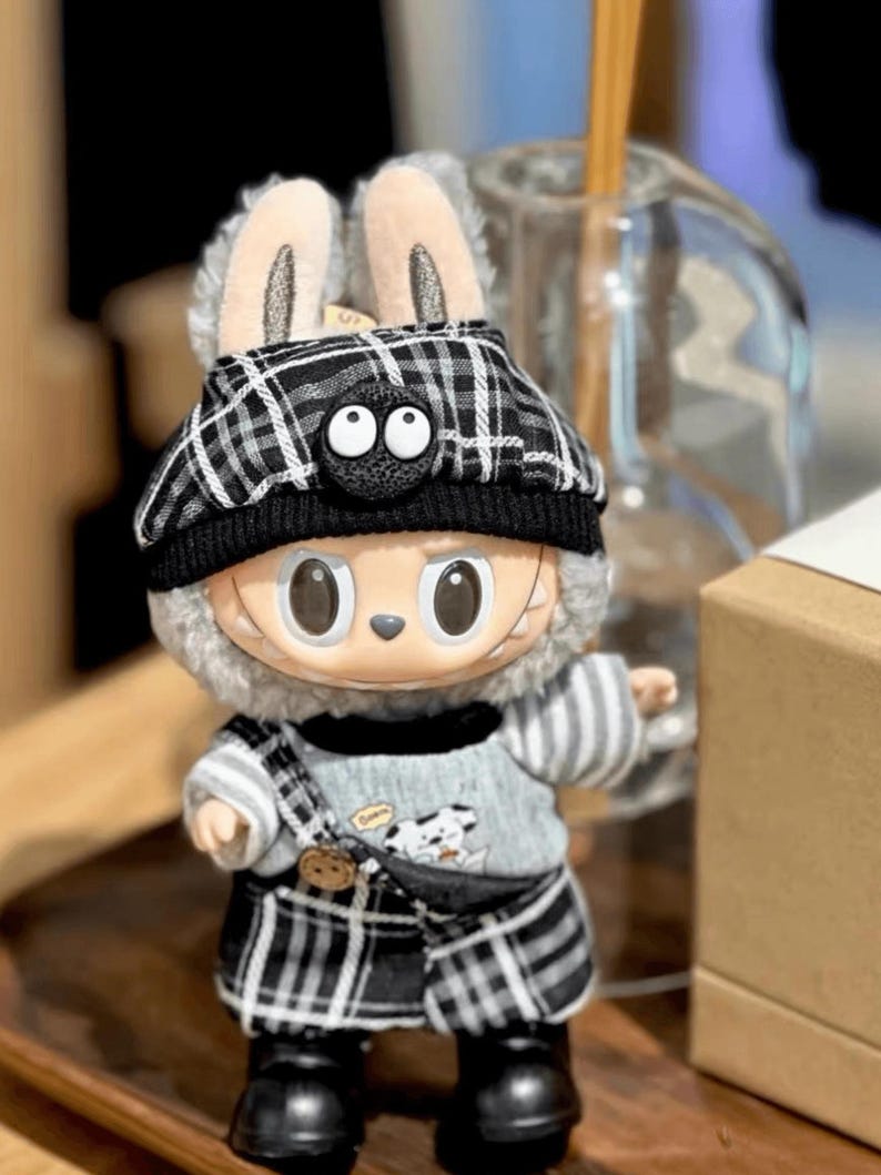 Labubu outfits Plaid Detective Bunny Set (No Doll Included)