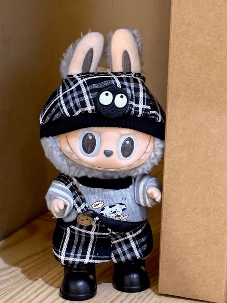 Labubu outfits Plaid Detective Bunny Set (No Doll Included)