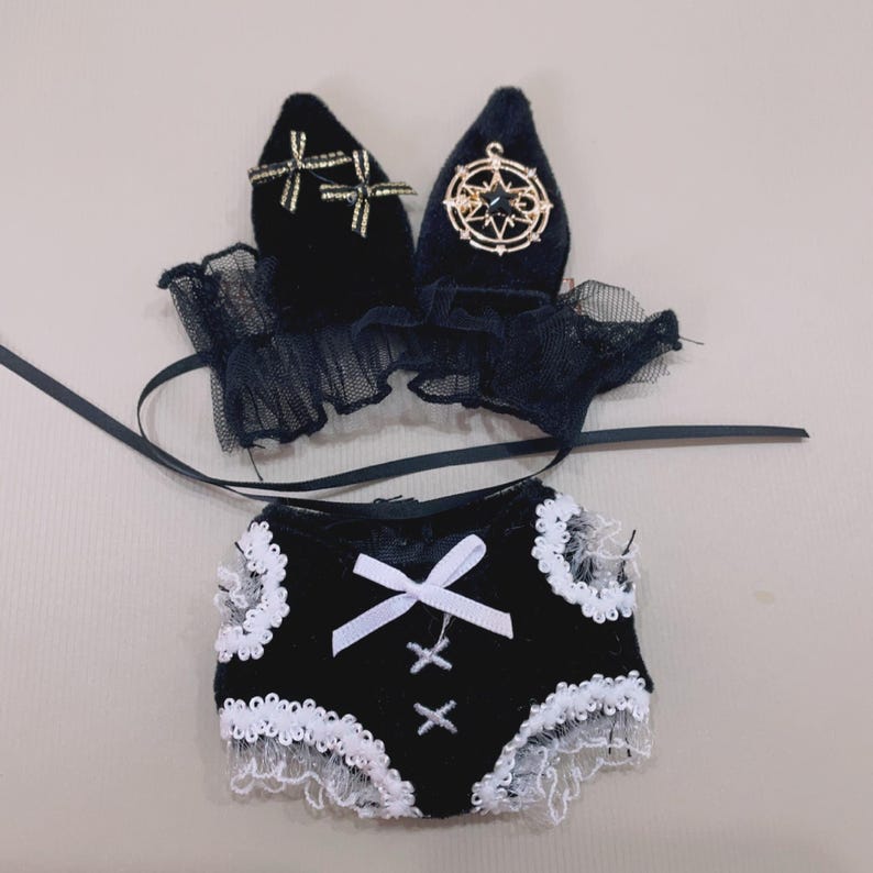 Labubu outfits Gothic Cat Maid Set (No Doll Included)