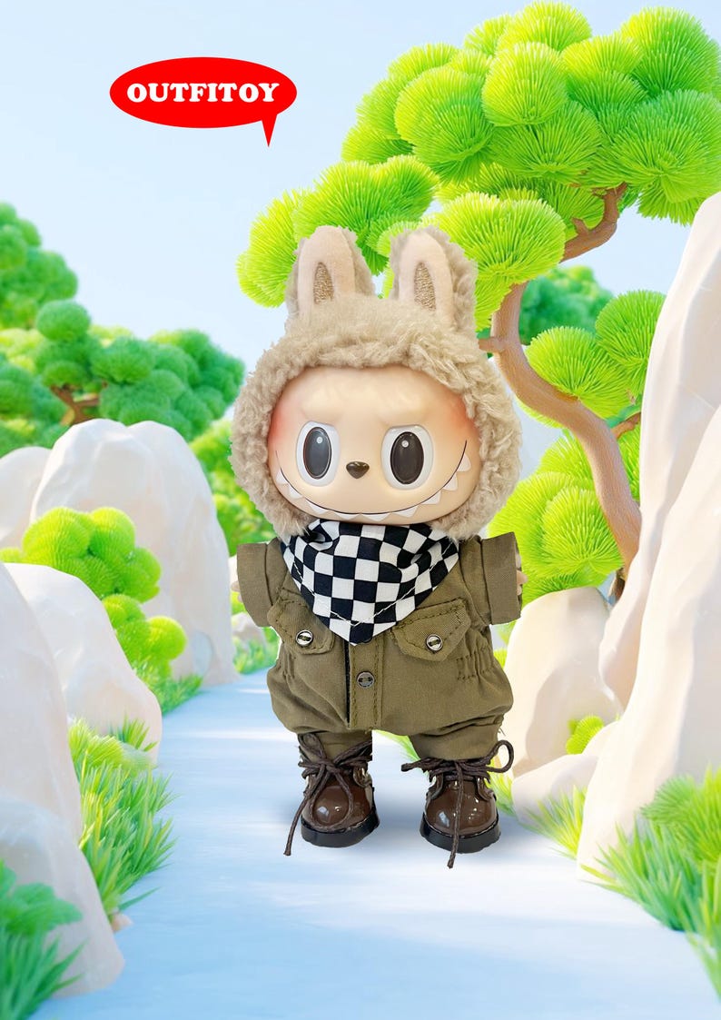 Labubu outfits Explorer Adventure Set with Scarf & Boots (No Doll Included)