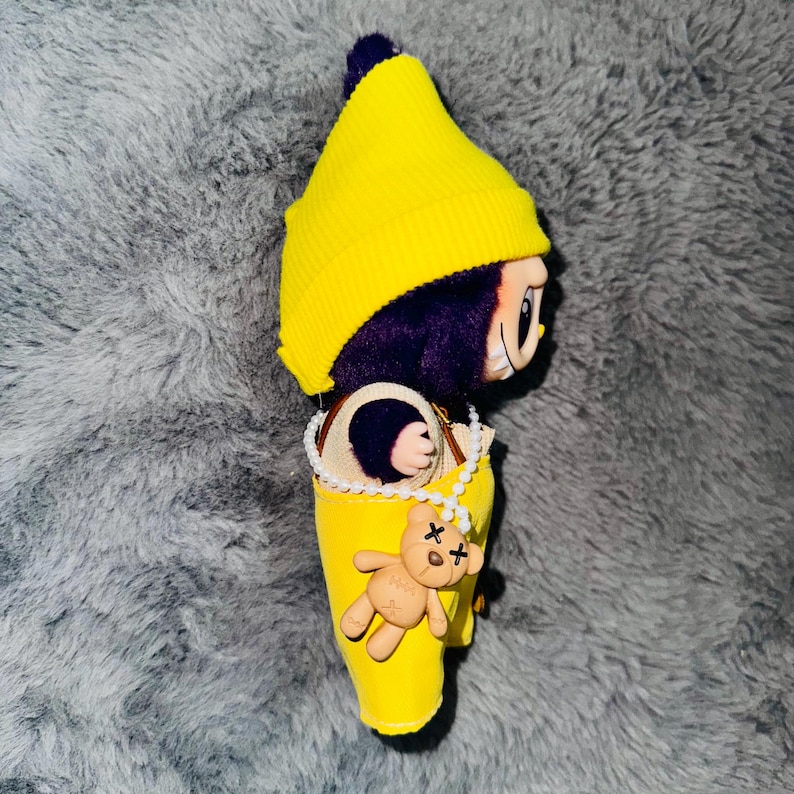 Labubu outfits Funny Banana Costume Set with Hat & Bear Charm (No Doll Included)