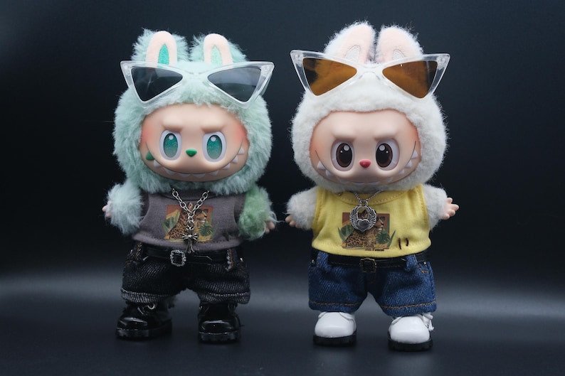 Labubu Outfits – Graphic Tee & Denim Pants Set (No Doll Included)