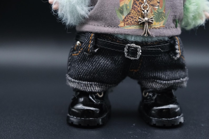 Labubu Outfits – Graphic Tee & Denim Pants Set (No Doll Included)