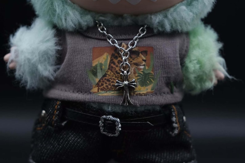 Labubu Outfits – Graphic Tee & Denim Pants Set (No Doll Included)