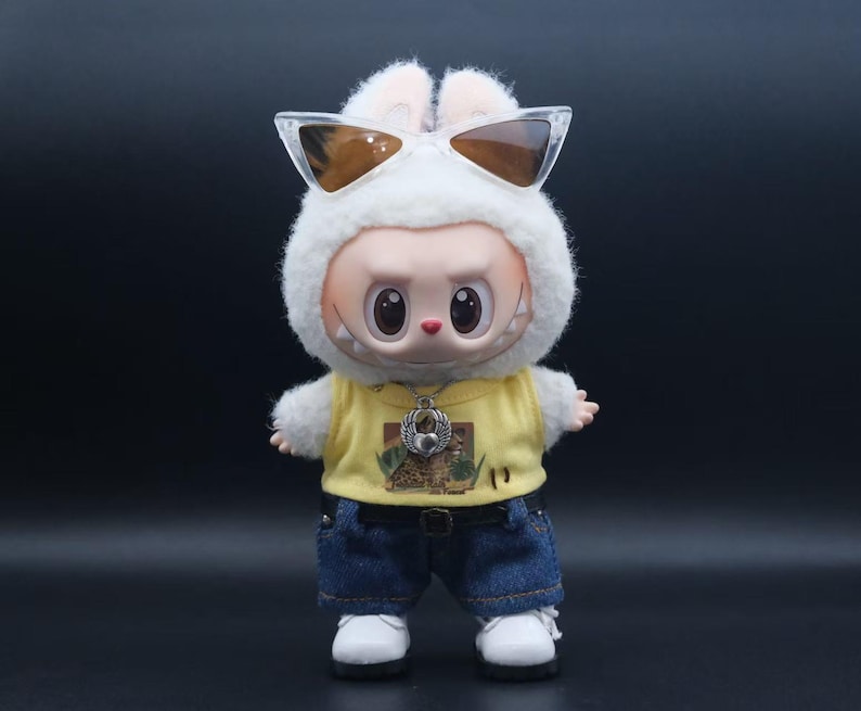 Labubu Outfits – Graphic Tee & Denim Pants Set (No Doll Included)