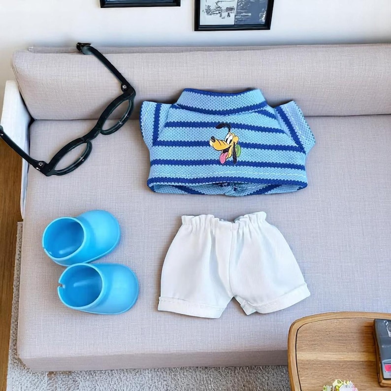 Labubu outfits Striped Tee & Shorts Casual Look Set A/B with Glasses (No Doll Included)