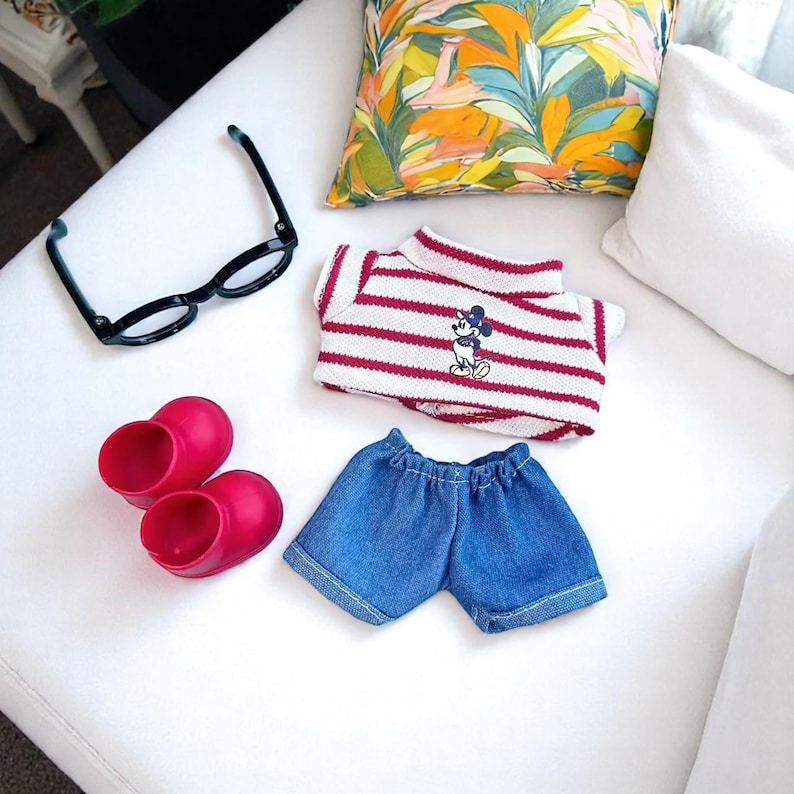 Labubu outfits Striped Tee & Shorts Casual Look Set A/B with Glasses (No Doll Included)