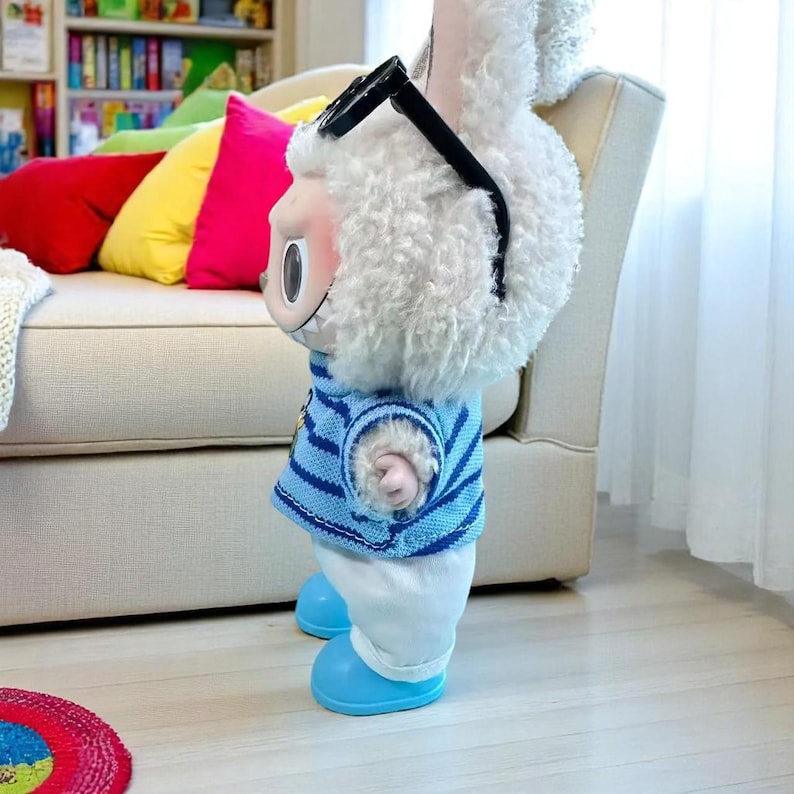 Labubu outfits Striped Tee & Shorts Casual Look Set A/B with Glasses (No Doll Included)