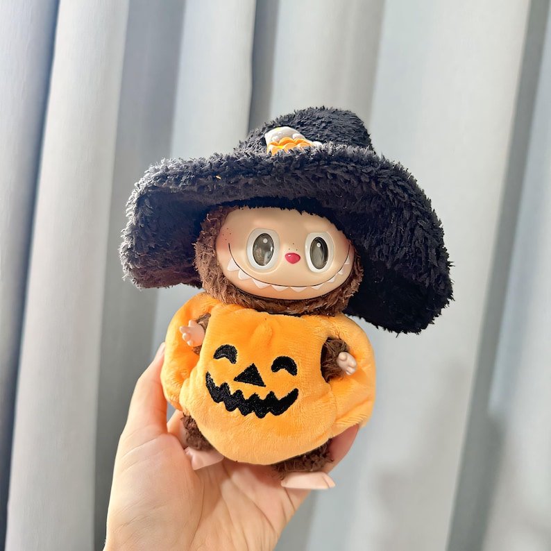 Labubu Outfits Halloween Pumpkin & Witch Hat Set – Spooky Cute Style (No Doll Included)