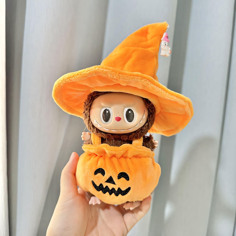 Labubu Outfits Halloween Pumpkin & Witch Hat Set – Spooky Cute Style (No Doll Included)