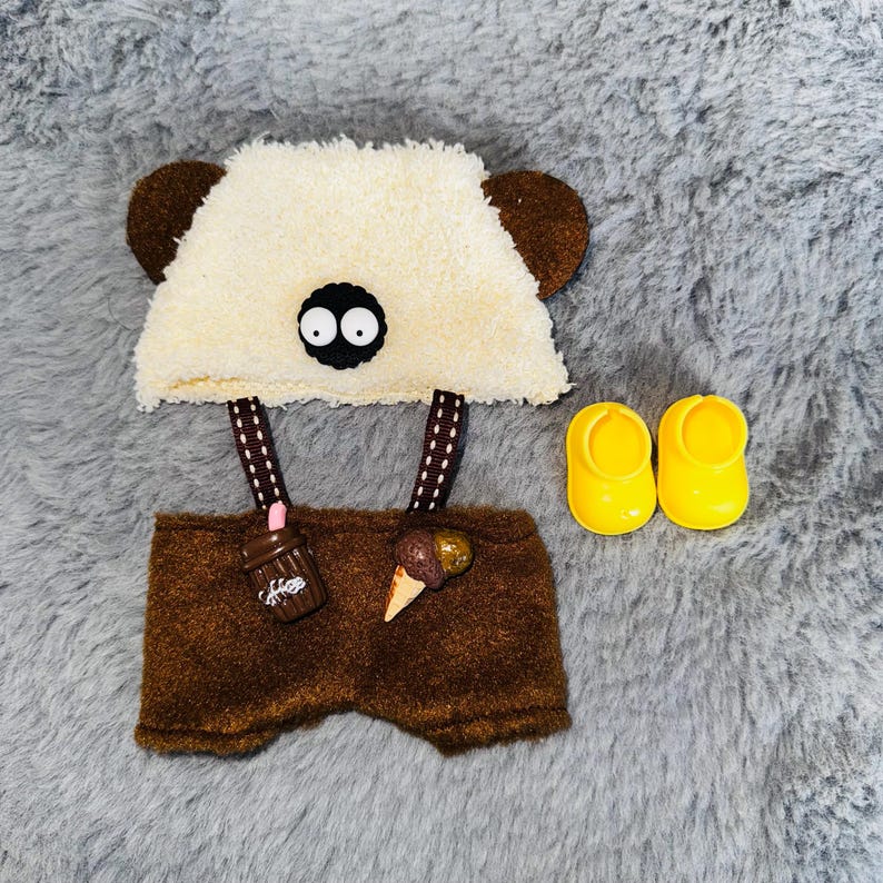 Labubu outfits Playful Puppy Costume Set with Overalls – Clothes Only / with Shoes (No Doll Included)