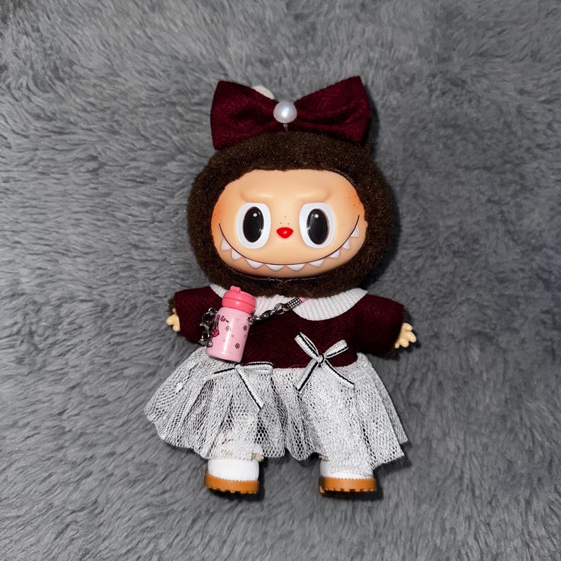 Labubu outfits Vintage School Dress Set with Bow & Bag (No Doll Included)