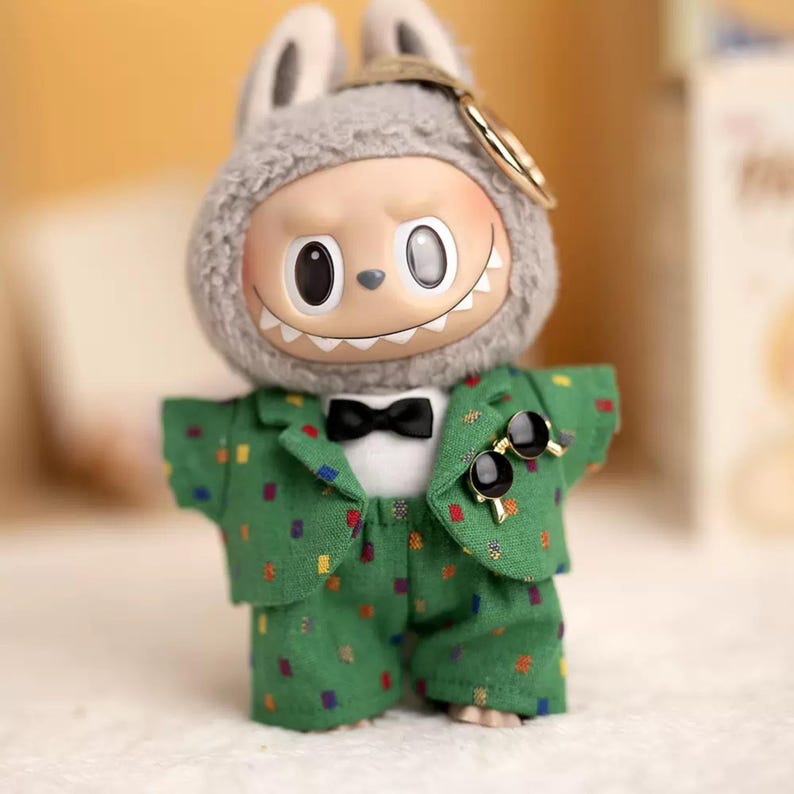 Labubu outfits Playful Gentleman Suit Set – [Green / Brown] (No Doll Included)