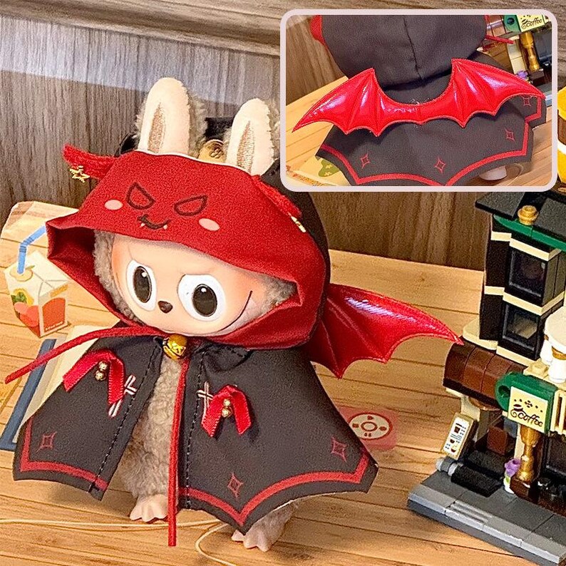 Labubu Outfits Red Bat Cloak Costume (No Doll Included)