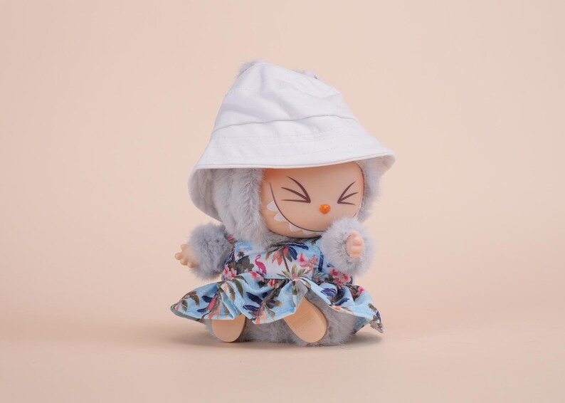 Labubu outfits Floral Summer Dress Set with Sun Hat (No Doll Included)