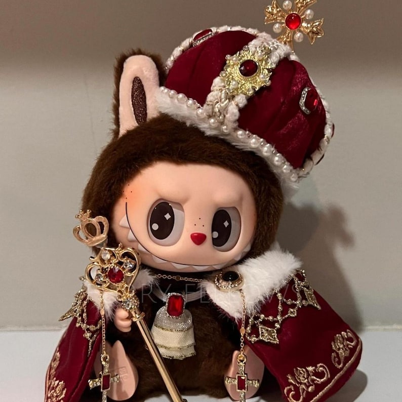 Royal King Outfit Set for Labubu – Crown + Robe + Scepter (Doll Not Included)