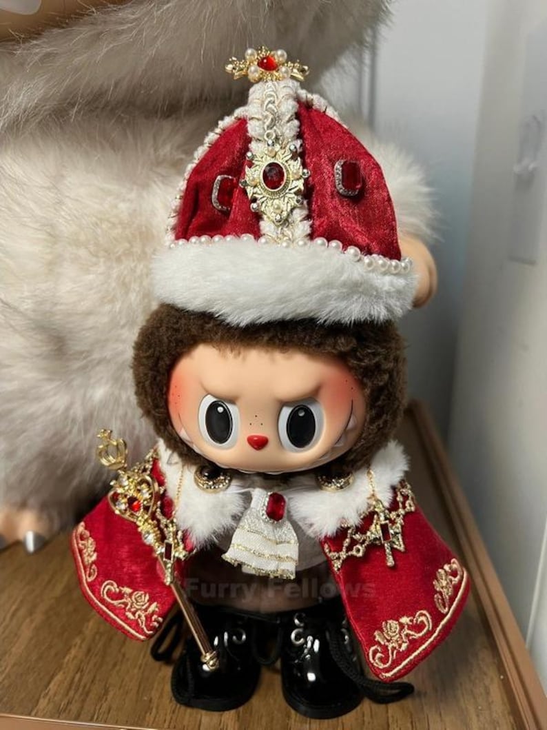 Royal King Outfit Set for Labubu – Crown + Robe + Scepter (Doll Not Included)
