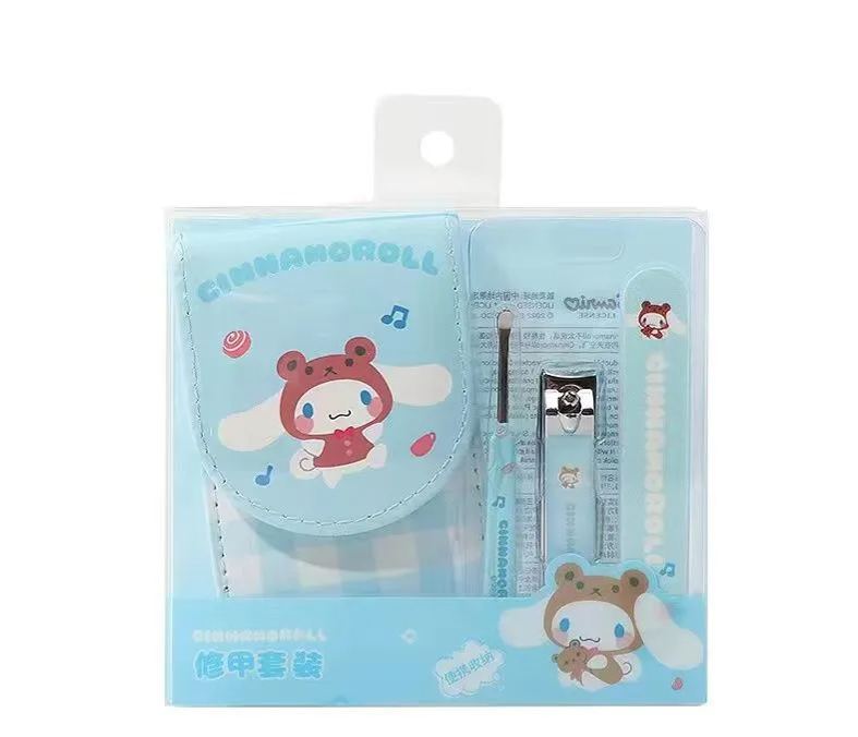 Sanrio Nail Clippers Portable Set,  Stainless Steel Manicure Set 3 in 1, with Leather Bag, Suitable for Home, Workplace, Outdoor Travel, Gift Giving, Beauty Salon