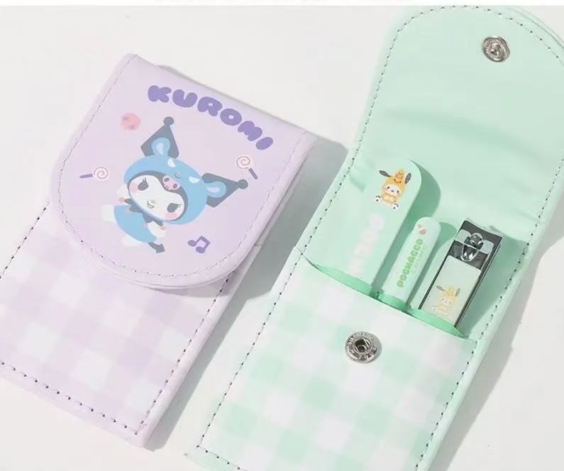Sanrio Nail Clippers Portable Set,  Stainless Steel Manicure Set 3 in 1, with Leather Bag, Suitable for Home, Workplace, Outdoor Travel, Gift Giving, Beauty Salon
