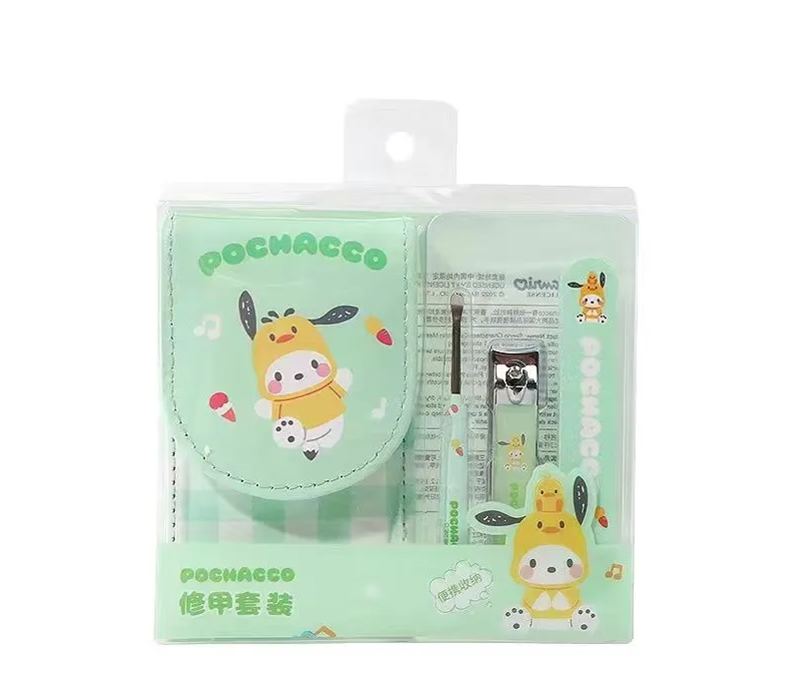 Sanrio Nail Clippers Portable Set,  Stainless Steel Manicure Set 3 in 1, with Leather Bag, Suitable for Home, Workplace, Outdoor Travel, Gift Giving, Beauty Salon