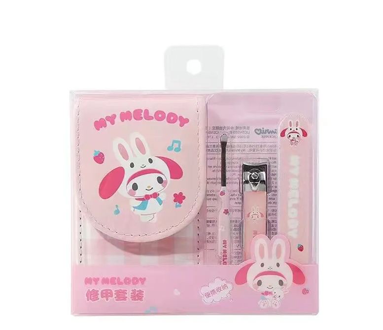 Sanrio Nail Clippers Portable Set,  Stainless Steel Manicure Set 3 in 1, with Leather Bag, Suitable for Home, Workplace, Outdoor Travel, Gift Giving, Beauty Salon