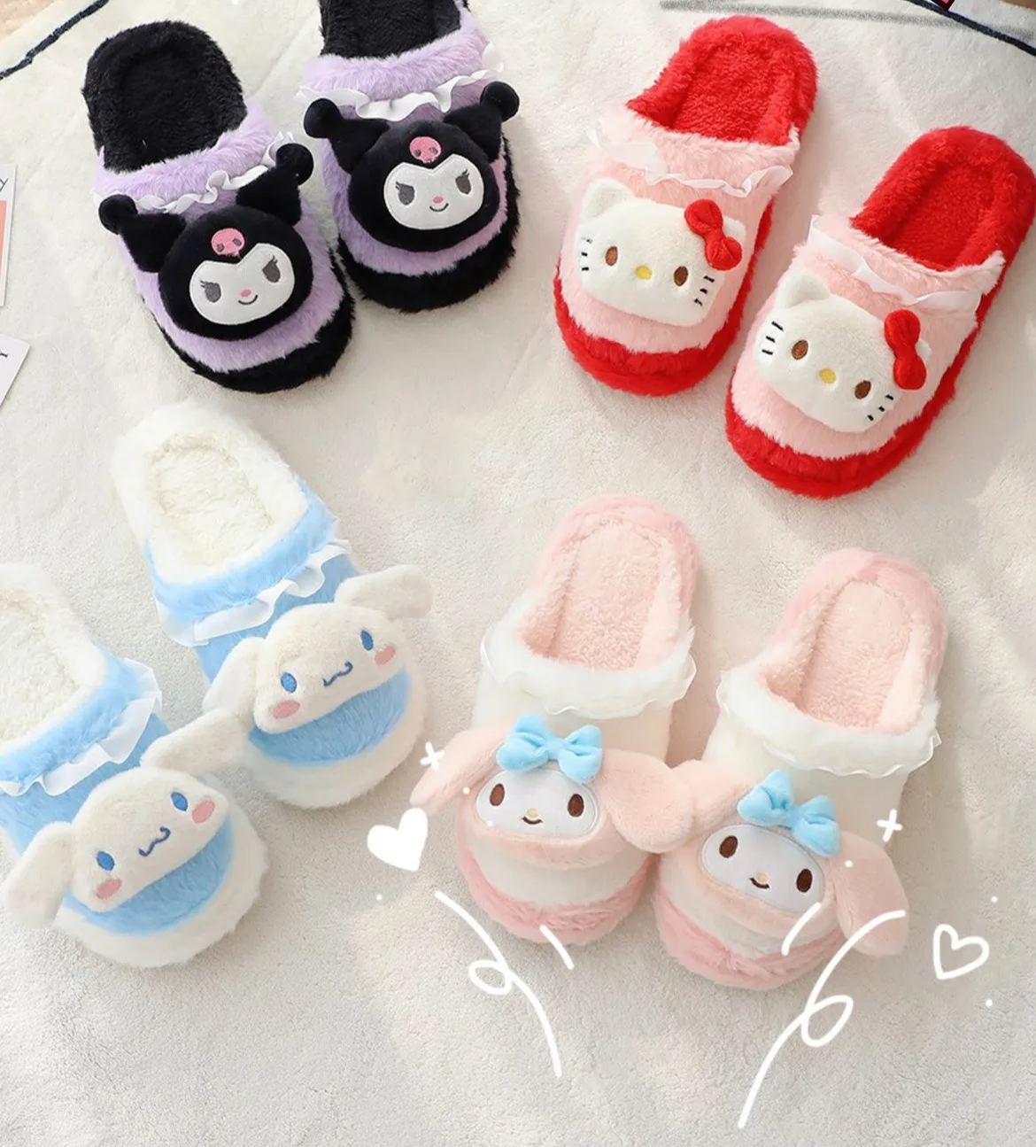Sanrio Fuzzy Slippers Women Kawaii Slippers for Women House Slippers Cute Slippers
