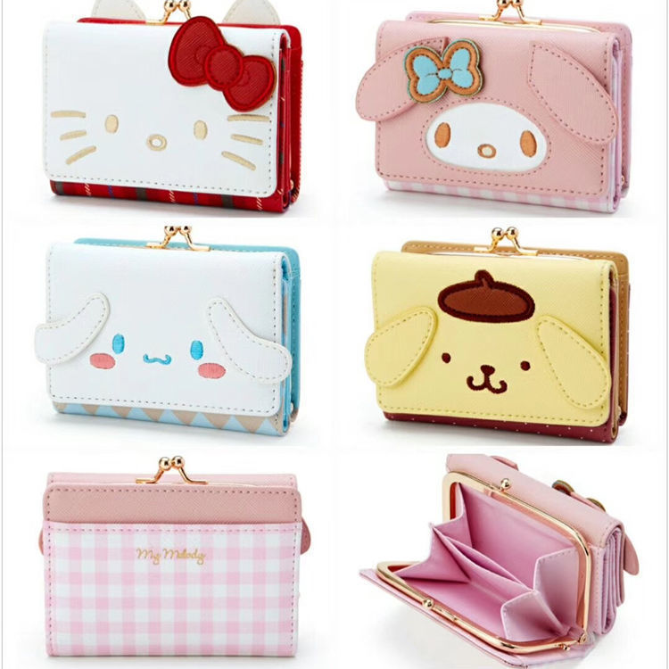 Sanrio Cute Character Small Wallet Short Ladies Wallet Leather Tri-fold Wallet Money Bag