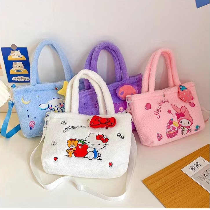 Anime Sanrio Plush Bag Cinnamoroll Crossbody Bag Kuromi Children Backpack Melody Handbag Hello Kitty Shoulder Bag Kids Toys Gift
