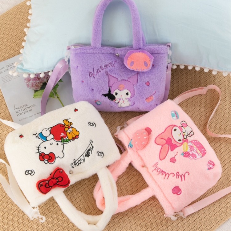 Anime Sanrio Plush Bag Cinnamoroll Crossbody Bag Kuromi Children Backpack Melody Handbag Hello Kitty Shoulder Bag Kids Toys Gift
