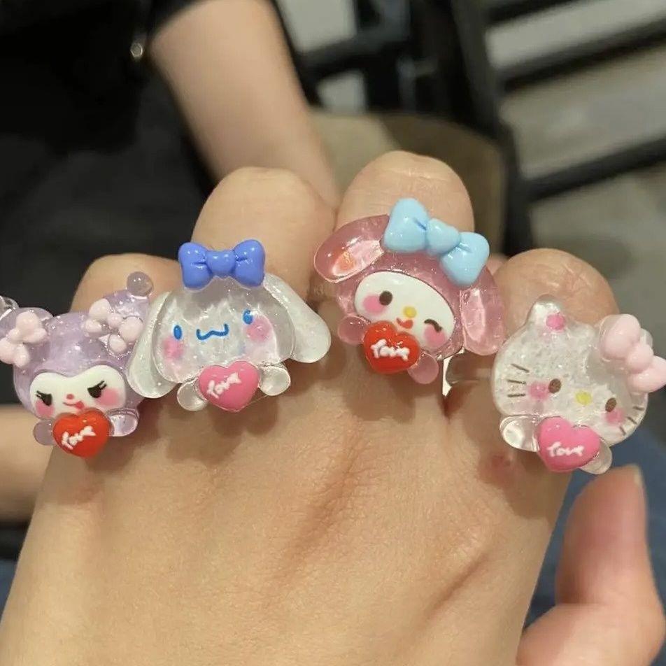 Sanrio Resin Rings Acrylic Cute Rings Set｜7 Count (Pack of 1)