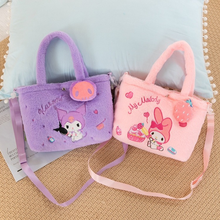Anime Sanrio Plush Bag Cinnamoroll Crossbody Bag Kuromi Children Backpack Melody Handbag Hello Kitty Shoulder Bag Kids Toys Gift