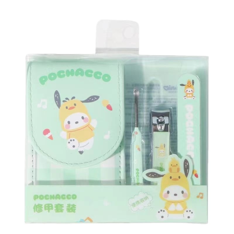 Sanrio Nail Clippers Portable Set,  Stainless Steel Manicure Set 3 in 1, with Leather Bag, Suitable for Home, Workplace, Outdoor Travel, Gift Giving, Beauty Salon