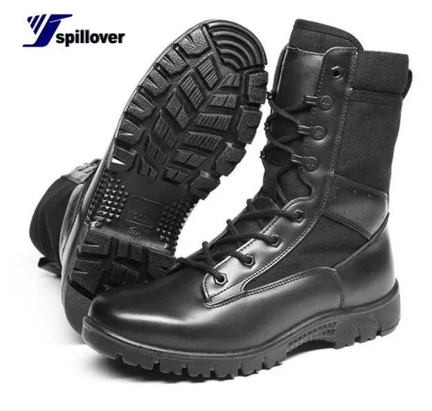 New Top Black  Genuine Leather Rubber Combat Boots Tactical boots