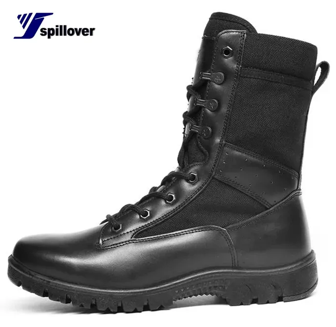 New Top Black Genuine Leather Rubber Combat Boots Tactical boots