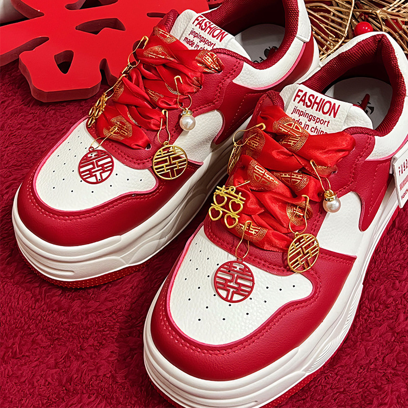  Red Chinese Bride Sneakers, Comfortable and Stylish, Perfect for Wedding Dresses and Hanfu