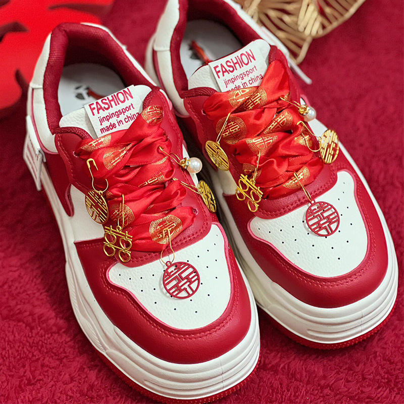  Red Chinese Bride Sneakers, Comfortable and Stylish, Perfect for Wedding Dresses and Hanfu