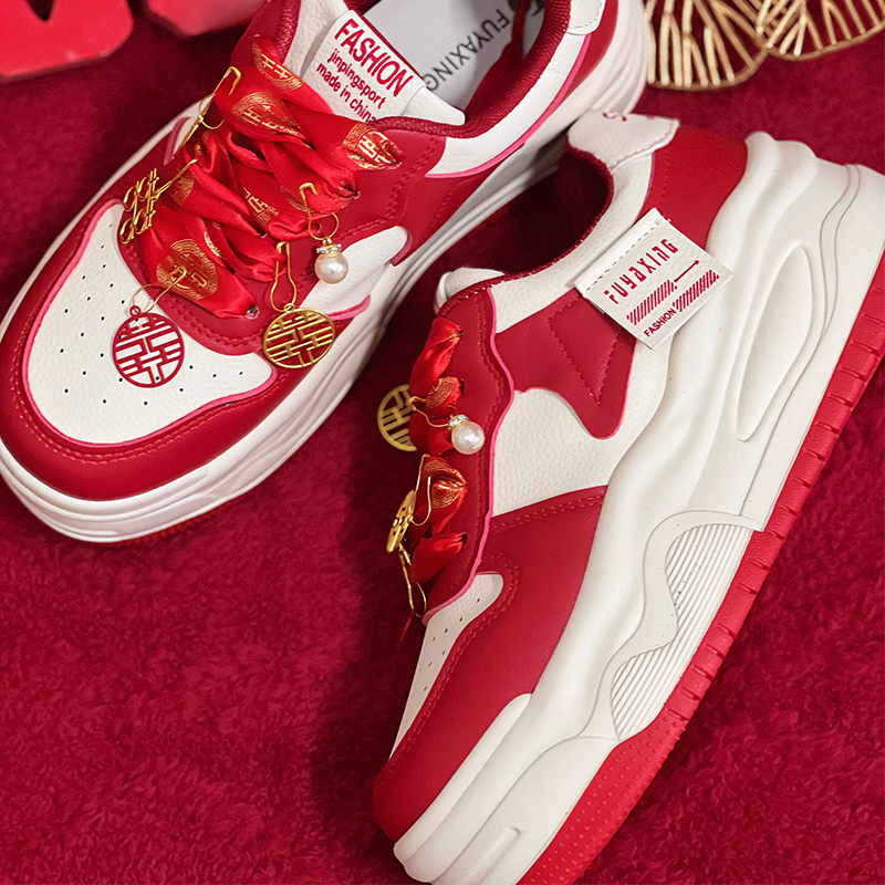  Red Chinese Bride Sneakers, Comfortable and Stylish, Perfect for Wedding Dresses and Hanfu