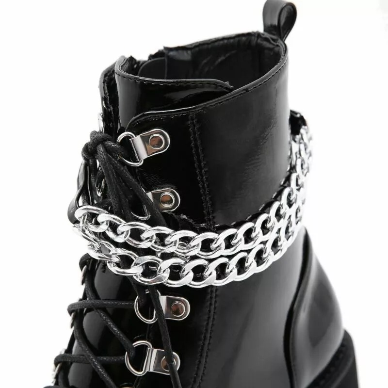 Punk Womens Chain Chelsea Ankle Platform Boots Round Toe Goth Chunky Heels Shoes