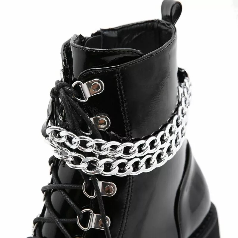 Punk Womens Chain Chelsea Ankle Platform Boots Round Toe Goth Chunky Heels Shoes