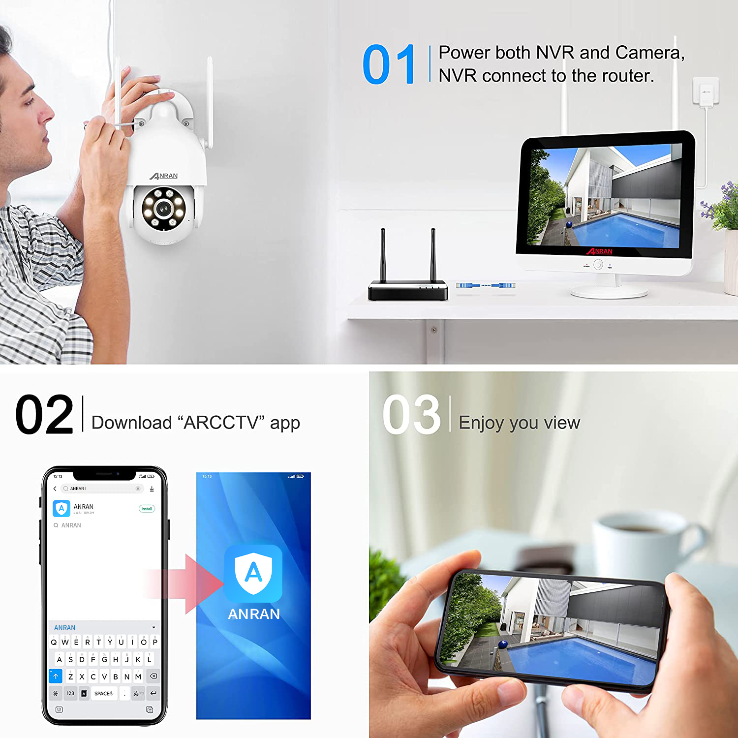 ANRAN 5MP Wifi ptz Kit 8CH NVR 2TB HDD